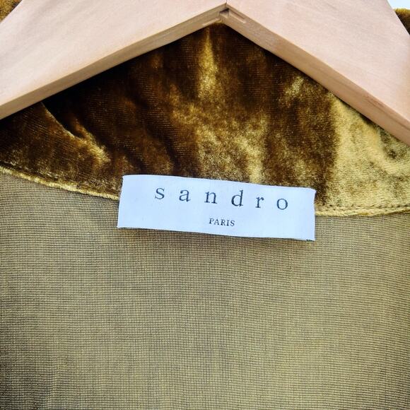 Sandro Paris Eline Velvet Mustard Gold Long Sleeve Dress Mini Short Large 12 - Picture 7 of 16